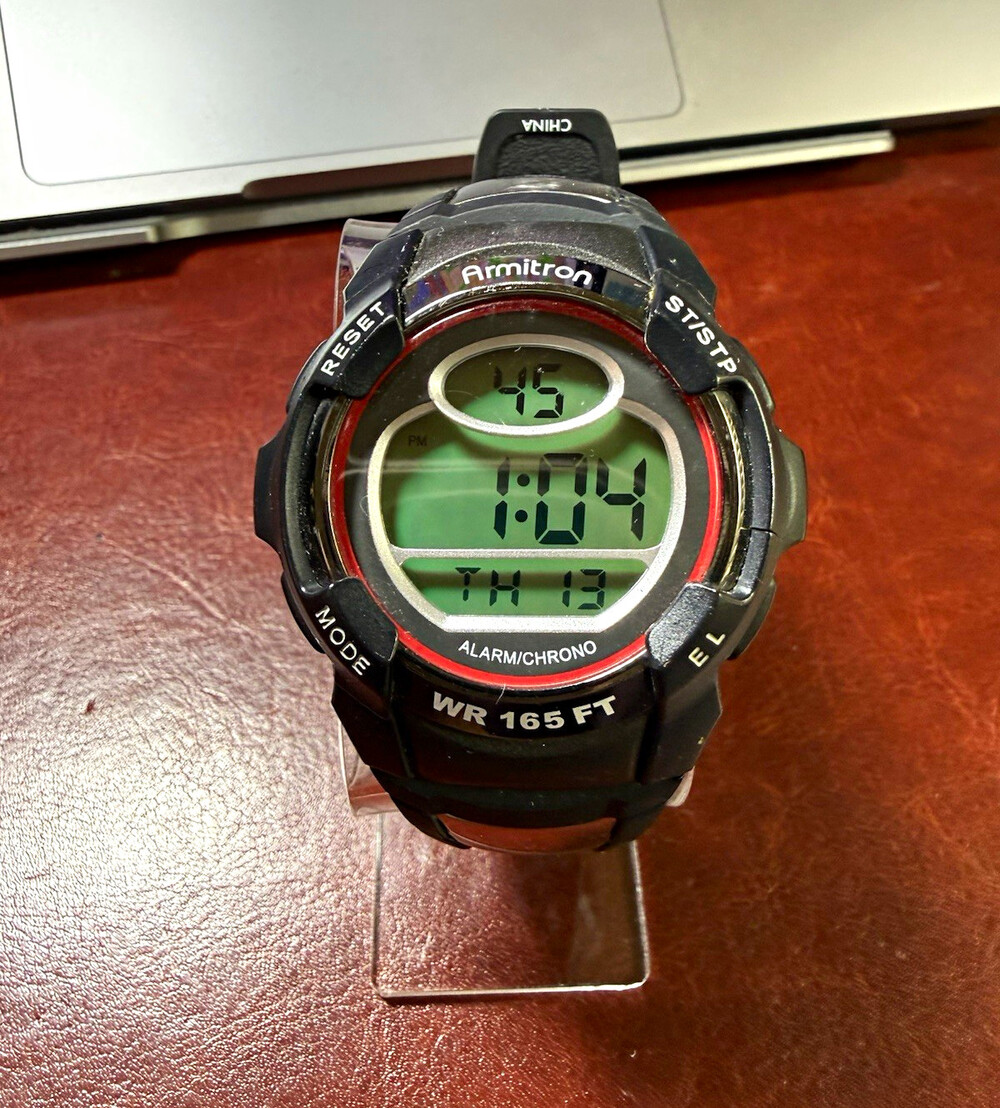 Armitron Digital Alarm Chrono Day/Date Black Resin Sport Watch WR 50M